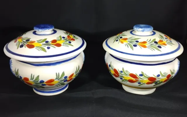 2 Henriot Quimper Tureens with Handles and Lids Beautiful Bold Colours France