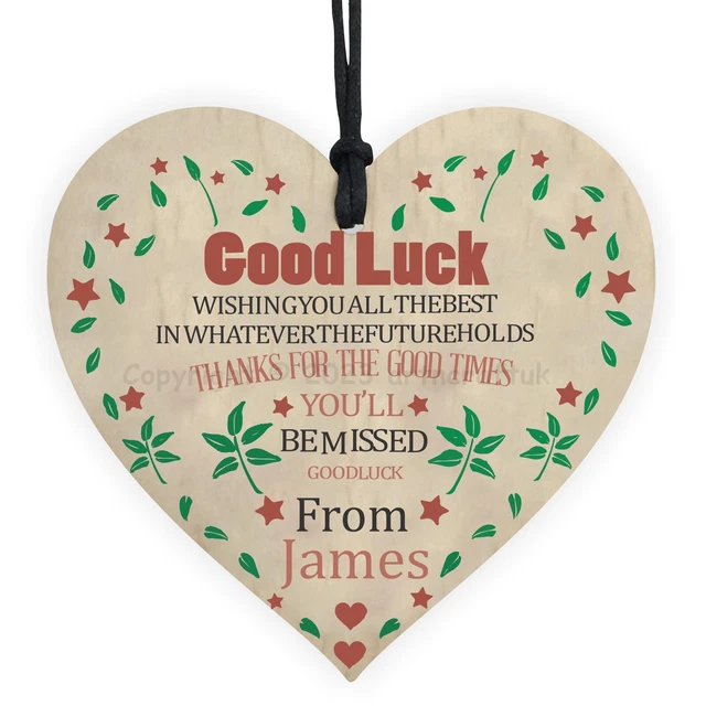 Buena Suerte Te Extrañarás Personalizado Madera Colgante Corazón Trabajo Colega Regalo