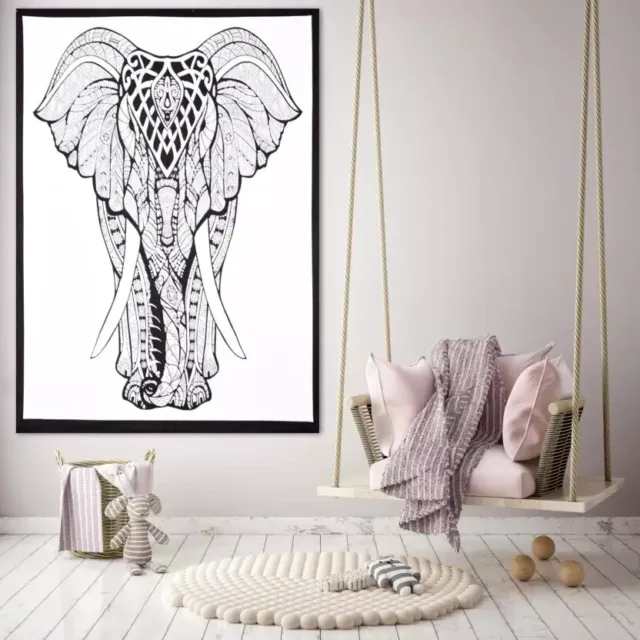 Elefante Indio Blanco y Negro Color Hogar Hecho de Pared Decorativo Arte Póster