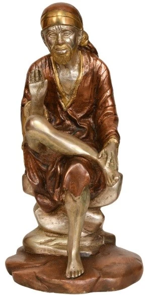 Sai Baba Shirdi Saint Hindu Jai God Statue 10"Copper Silver Gold Hue Brass 3.4KG