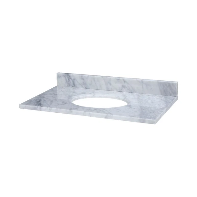 37 Inch Stone Top for Oval Undermount Sink-Carrara White Finish - Bathroom -
