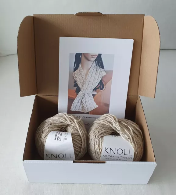 Knitting kit - Mock cable neck scarf - Noelle pattern & Kilcarra Tweed yarn