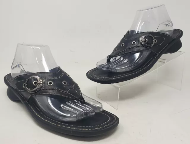 Josef Seibel Womens EU 40 US 9-9.5 Thong Sandals  Black Leather