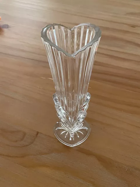 Vintage Art Deco Style Crystal Glass Vase 21 cm Tall Valentine Heart Shape  Rim