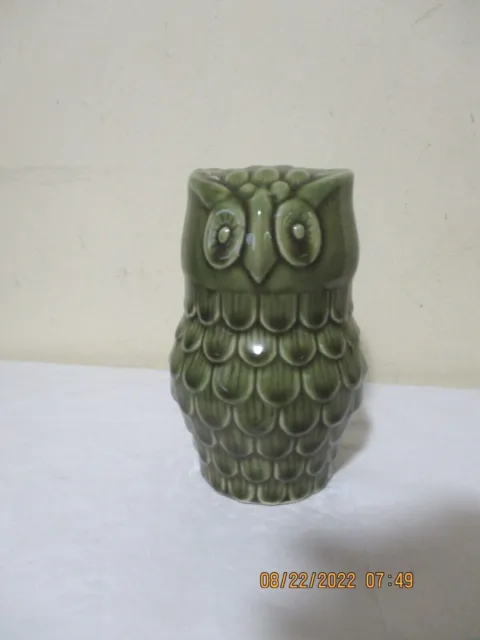 Vintage MCM Midcentury Modern Avocado Green Ceramic Owl Figurine 6-1/2"