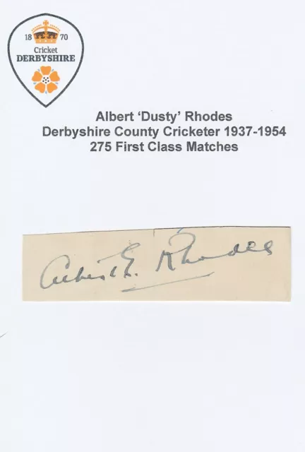 DUSTY RHODES DERBYSHIRE COUNTY CRICKETER 1937-1954 original signed cutting