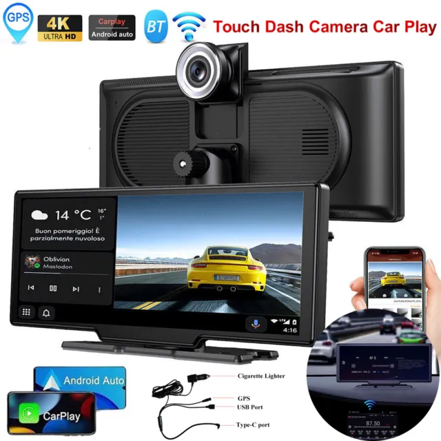 4K 10.26" Touch Dash Camera CarPlay UHD 4K WIFI GPS Android Auto Video Recorder