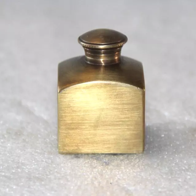 1Pc Old Brass Handcrafted Small Square Shape Round Gun Oil Pots , Rich Patina