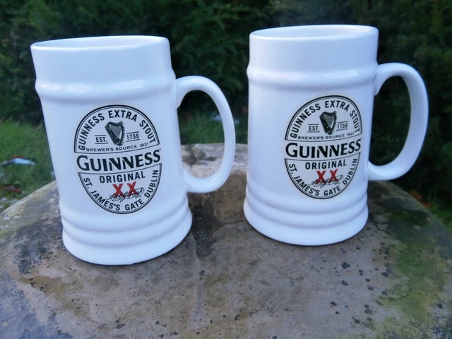2X Vintage Guinness Extra Stout Advertising Pub Home Bar 1Pt Ceramic Tankards