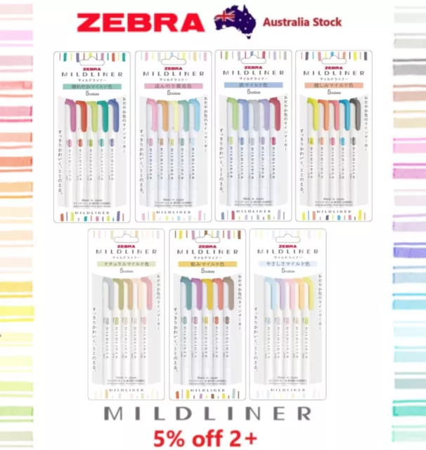 5 x Zebra Mildliner Double-Sided Highlighter set - Fine / Bold twin tip