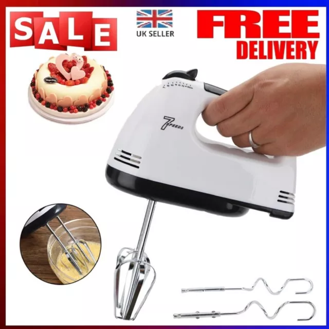 Electric Powered 7 Speed Kitchen Handheld Mixer Whisk Egg Beater Cake & Baking