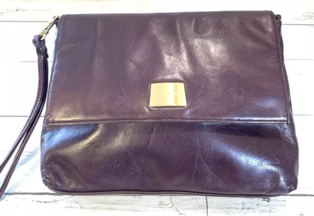 Perlina Burgundy Maroon Leather Clutch Wristlet Purse