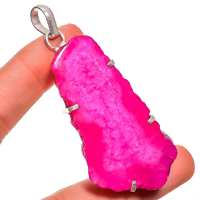 Natural Pink Solar Quartz Gemstone Pendant Ethnic 925 Sterling Silver Jewelry