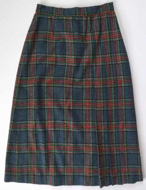 Vtg Womens Blue Red Green White Yellow Pleated Tartan Plaid Wool Skirt Sz 24.5 W