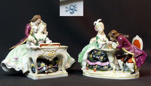 C3 19èm paire groupes porcelaine Scheibe Alsbach partie d'échec piano Meissen