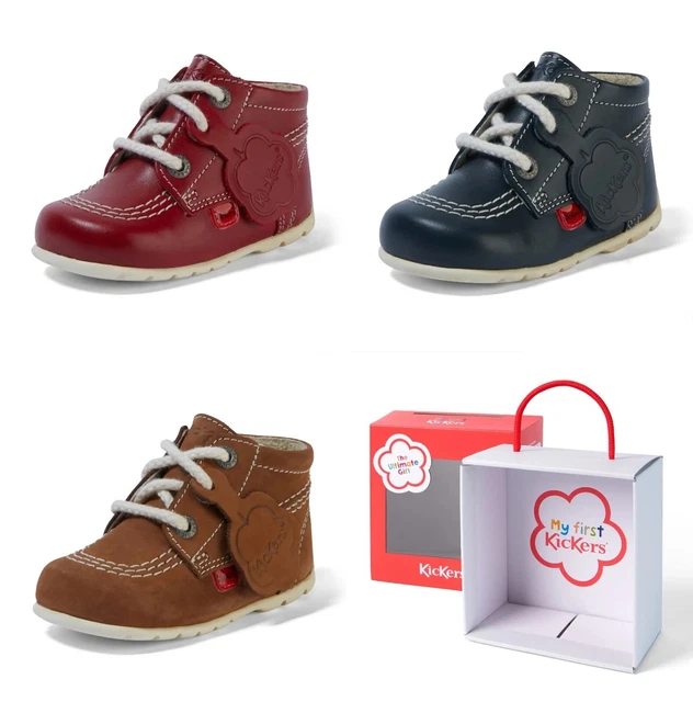 New Kickers Kick Hi Infants Leather Boots Baby Toddlers Zip Shoe Sale Size 0-4.5