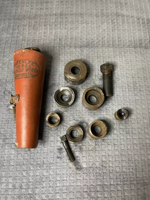Greenlee Tool No. 735 Conduit Knockout Punch Set w/Leather Case Vintage USA