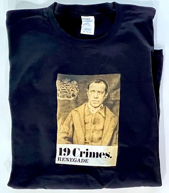 NWOT 19 Crimes Renegade Mens Black T Shirt 100% Cotton Short Sleeve Crew Neck XL