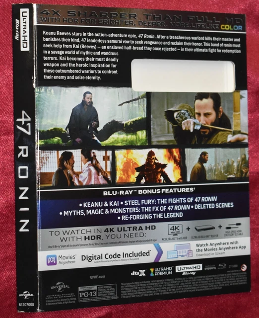 UHD SLIPCOVER - FITs 47 Ronin Ultra HD 4K Blu-ray - SLIPCOVER ONLY no discs