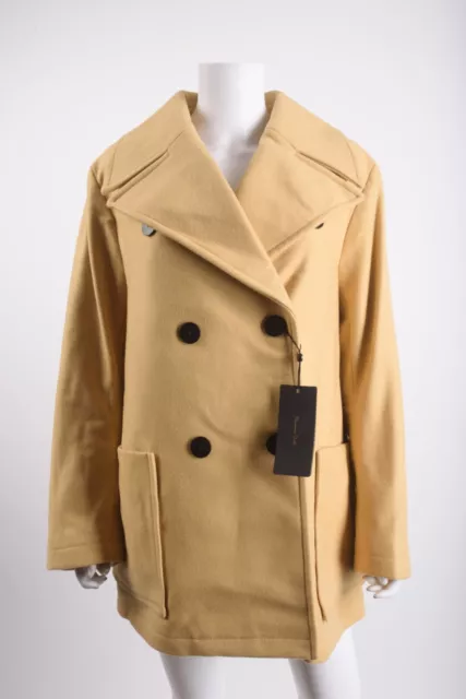 Massimo Dutti Womens Wool Pea Coat M Medium Voluminous Tan Beige 6467/981 NWT