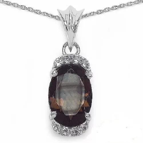 Exclusif 2,02 Carat Topaze Fumée Pendentif 925 Argent Blanche Collier Chaîne