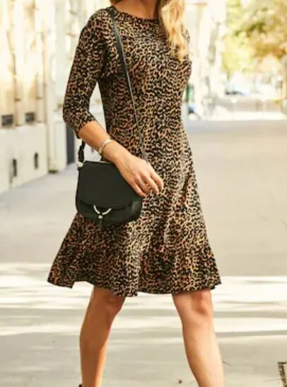 SOSANDAR brown black ANIMAL PRINT relaxed shift dress Size 12 BRAND NEW WITH TAG