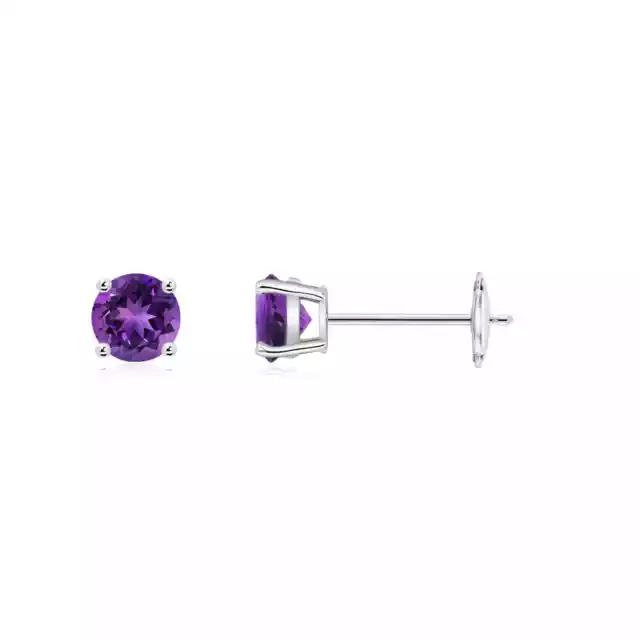 ANGARA Natural Round Amethyst Stud Earrings in 14K White Gold (AAAA, 4mm)