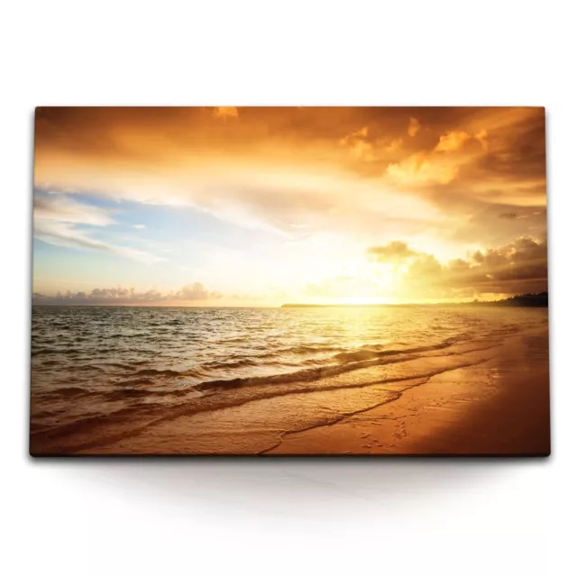 120x80cm Wandbild auf Leinwand Strand Meer Horizont Sonnenuntergang Abendröte