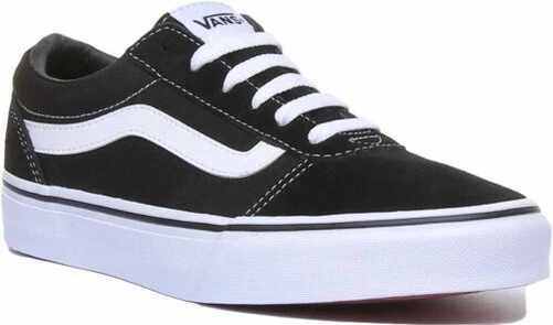 VANS Ward Femmes Lacet Côté Bande Baskets en Noir Blanc Taille UK 3 - 8