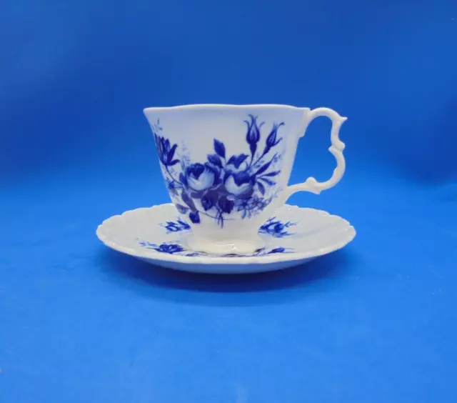 Royal Albert Footed Cup & Saucer Connoisseur Blue Roses & Flowers Bone China