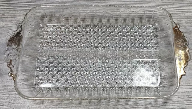 Divided Relish Clear Tray with Gold Trim Vintage Anchor Hocking Hobnail and Ray