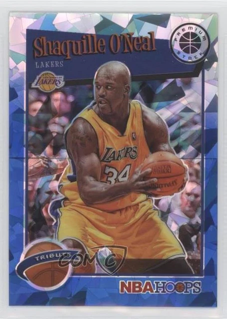2019 NBA Hoops Premium Stock Tribute Blue Cracked Ice Prizm Shaquille O'Neal HOF