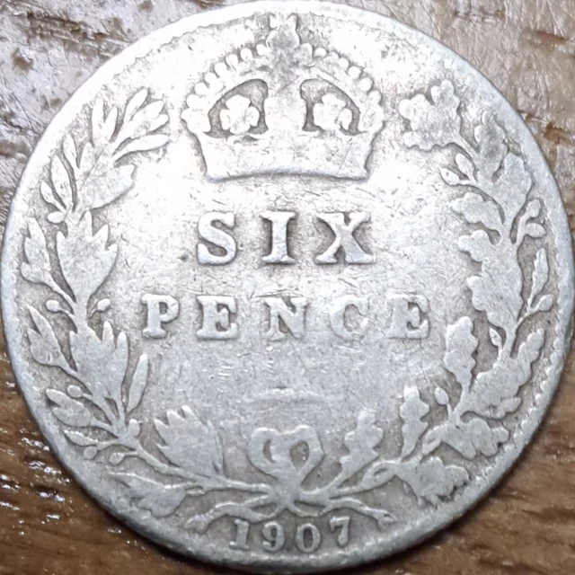 1907 King Edward VII Silver Sixpence tanner 6d, 2.7 grams Sterling Silver
