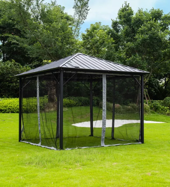 XXL Gartenpavillon mit LED Partyzelt Pavillon Pavillion Aluminium Hardtop grau