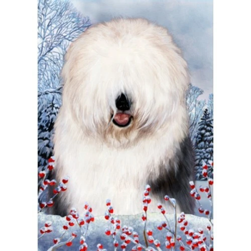 Winter House Flag - Old English Sheepdog 15129