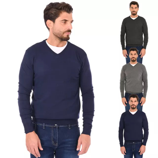 Maglione Uomo Invernale Scollo a V Maglioncino Slim Fit Pullover Manica Lunga