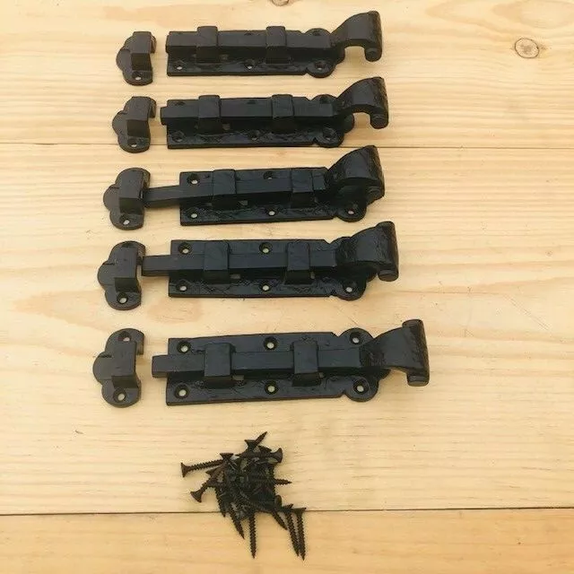 5 Iron Flat Sliding Locks Cabinet Door Cupboard Bolt Slide Latch Barn Black