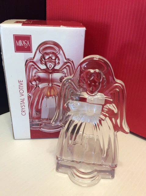 MIKASA Crystal Glass Choir Angel Votive Tea Light Candle Holder New Christmas