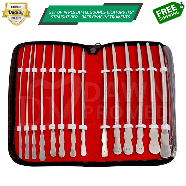 14 Pcs Dittel Urethral Sounds Dilator Set 11.5″ Straight 8FR – 34FR Single Ended