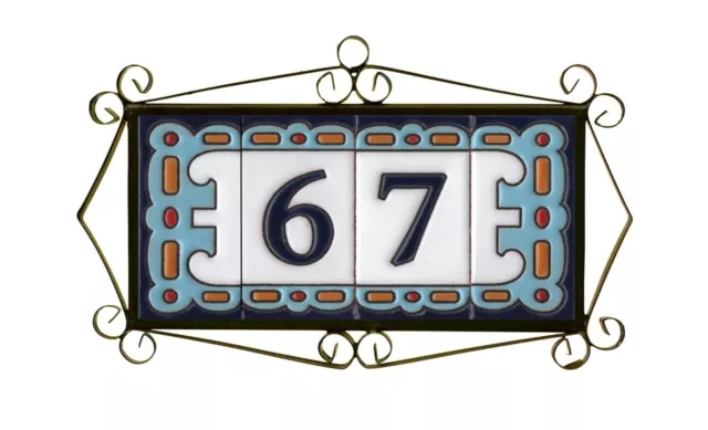 7.5 x 3.7cm Abstract Hand Painted Ceramic Spanish Blue Number & Letter Tiles