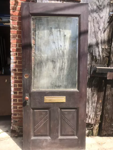 40x90" Victorian beveled glass front door / carved panels / 2" thick