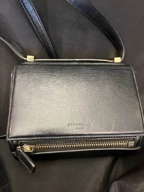 GIVENCHY Black Leather Mini Pandora Box with Leather Strap Shoulder Bag
