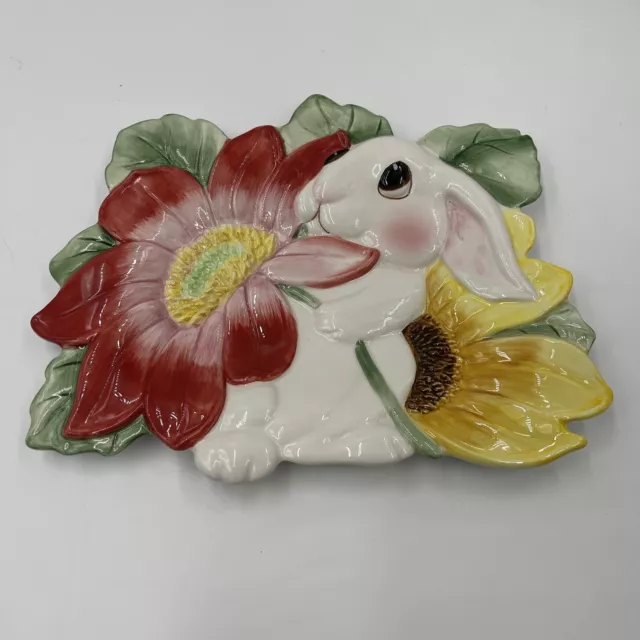 Fitz & Floyd Essentials Bunny Blooms Plate Ceramic Rabbit Sunflower Easter