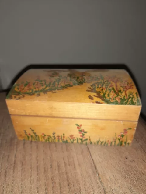 Vintage Wooden Box Hand Made And Painted Floral Design Arts And Crafts