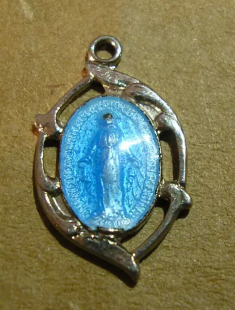 Miniature Sterling Silver Miraculous Medal Virgin Mary Blue Enamel Catholic 925