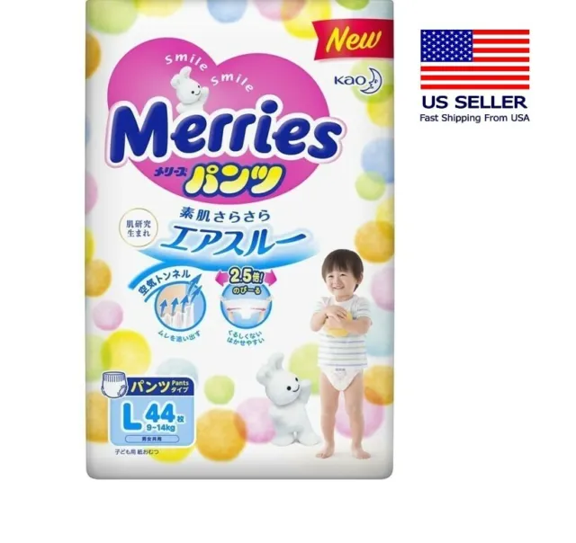 Japanese KAO MERRIES Unisex Baby Diapers Pants L-XL,  USA Fast Ship