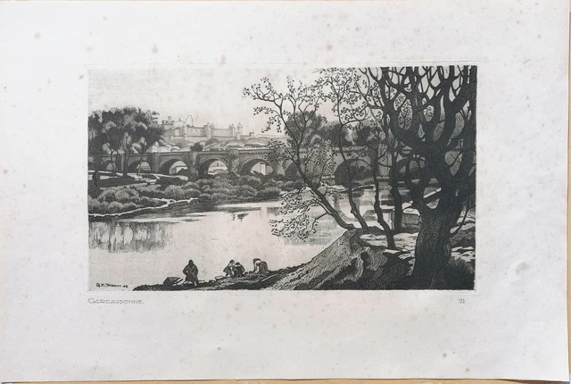 G.H.TRIBOUT   "" Carcassonne ""  gravure  originale
