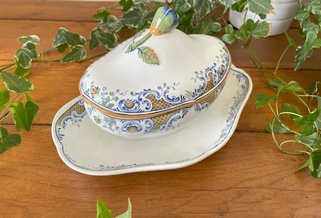 Couvercle De Soupière Ancien En Faïence De Choisy - Motif Rameaux, Plusieurs Restaurations