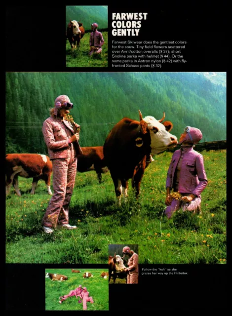 1972 Farwest Ski Wear Overalls Hintertux Cows Zillertal Tyrol Austria Print Ad