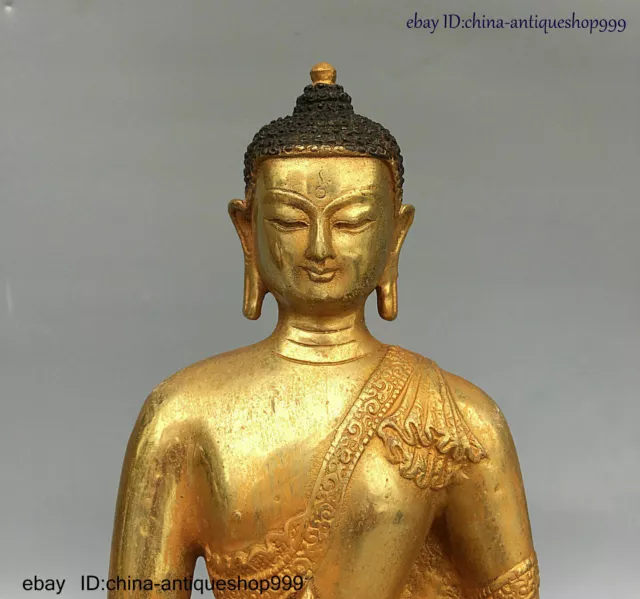 Collect China Buddhism Tibet Temple Bronze Gilt Shakyamuni Buddha Statue 2